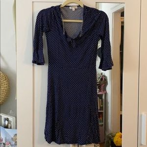 Navy polka dot baby doll with tie over key hole